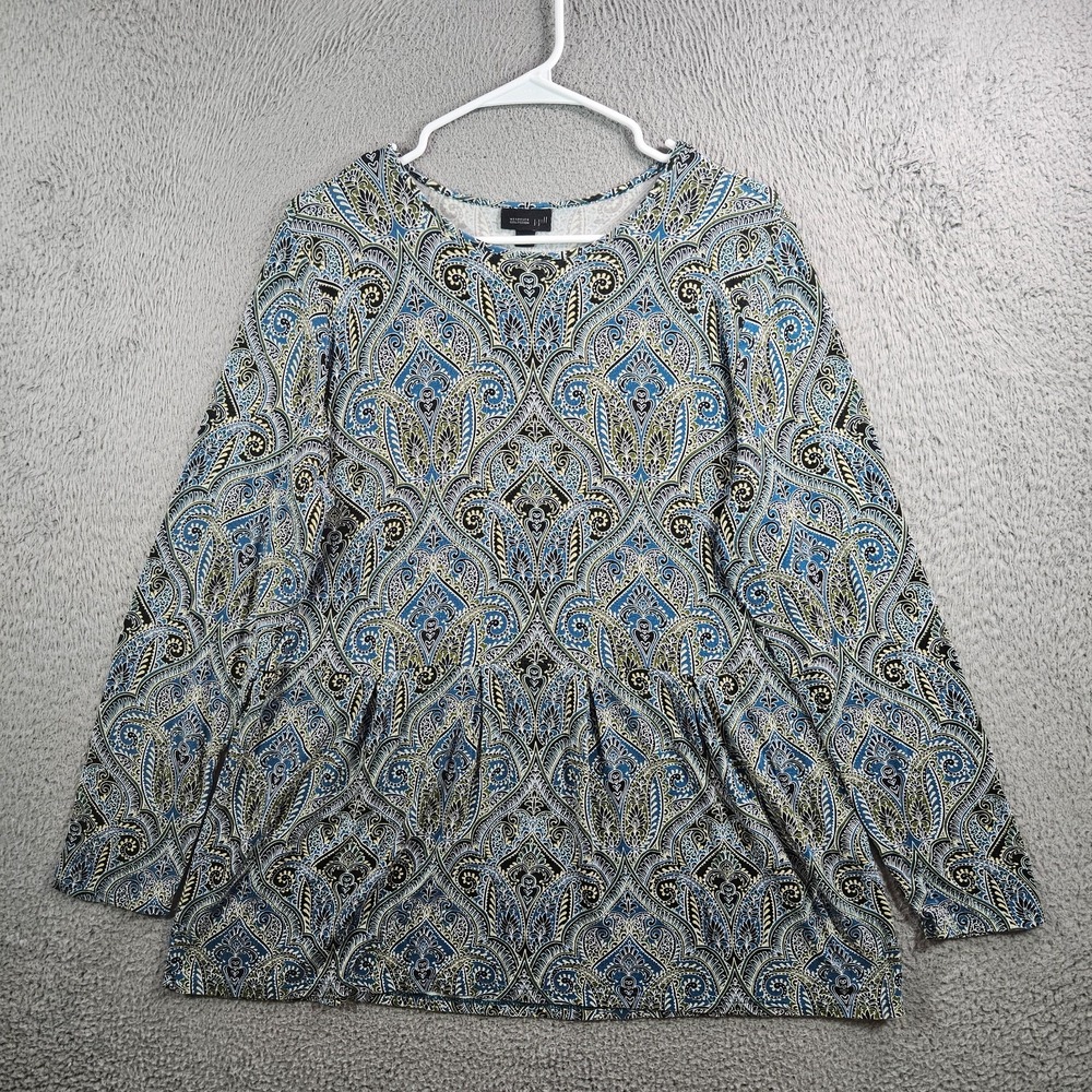 J Jill Tunic Top Blouse Women Large Geometric Print Long Sleeve Multicolor